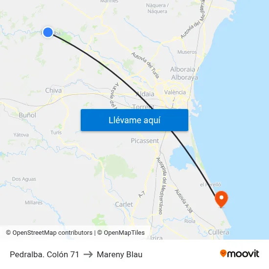 Pedralba. Colón 71 to Mareny Blau map