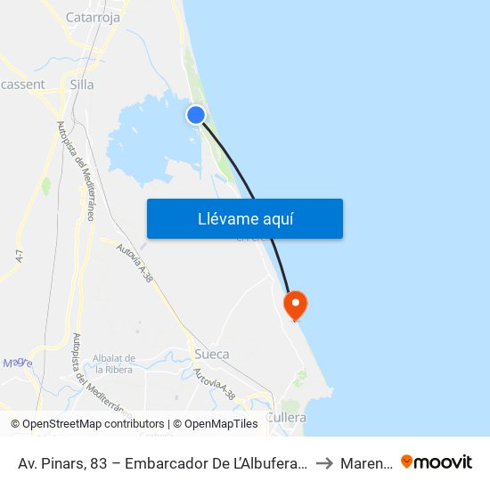 Av. Pinars, 83 – Embarcador De L’Albuferat (Les Gavines)) [València] to Mareny Blau map