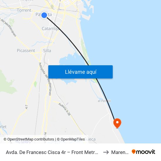 Avda. De Francesc Cisca 4r – Front Metro De Paiporta [Paiporta] to Mareny Blau map