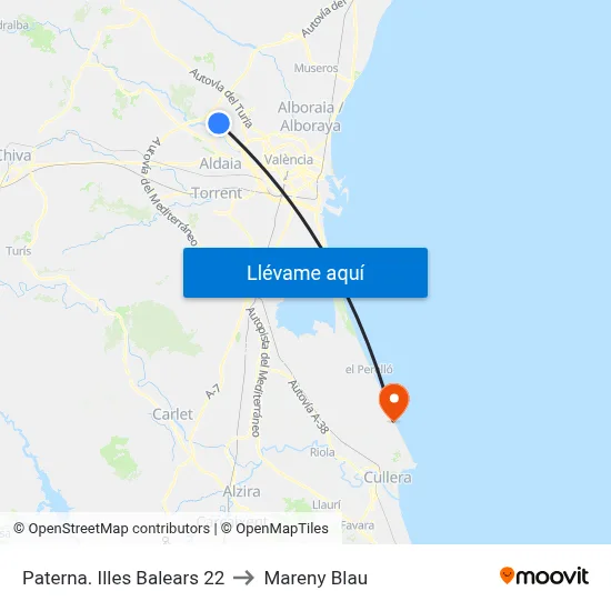 Paterna. Illes Balears 22 to Mareny Blau map