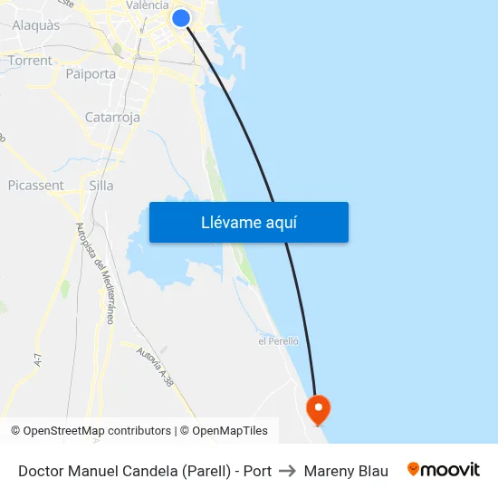 Doctor Manuel Candela (Parell) - Port to Mareny Blau map