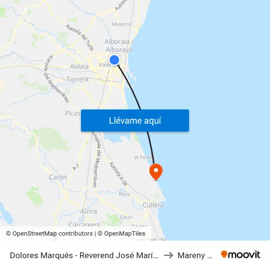 Dolores Marqués - Reverend José María Pinazo to Mareny Blau map