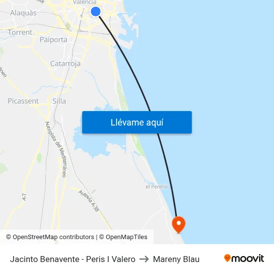 Jacinto Benavente - Peris I Valero to Mareny Blau map