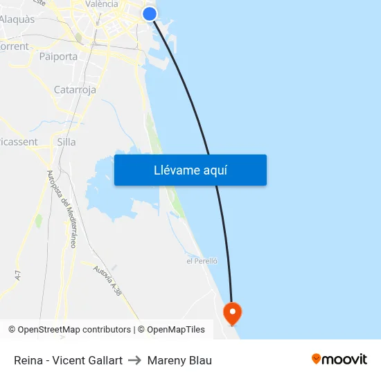 Reina - Vicent Gallart to Mareny Blau map