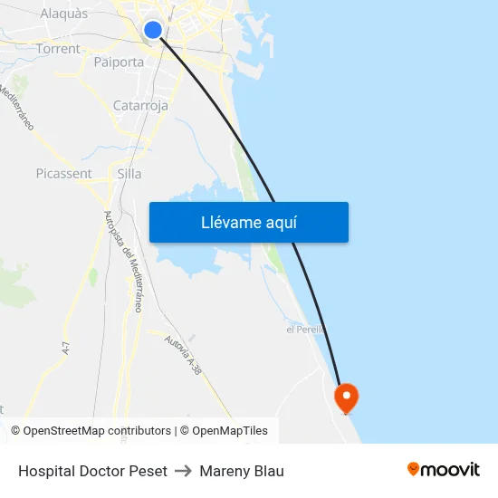 Hospital Doctor Peset to Mareny Blau map