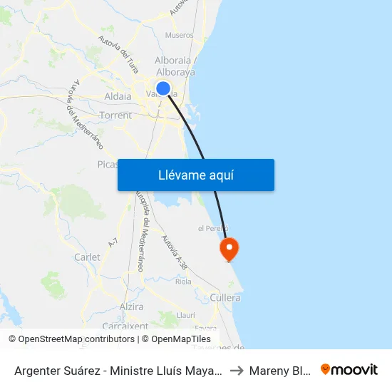 Argenter Suárez - Ministre Lluís Mayans to Mareny Blau map