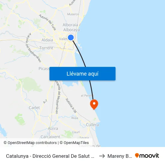 Catalunya - Direcció General De Salut Pública to Mareny Blau map