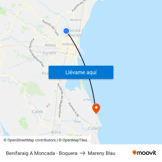 Benifaraig A Moncada - Boquera to Mareny Blau map