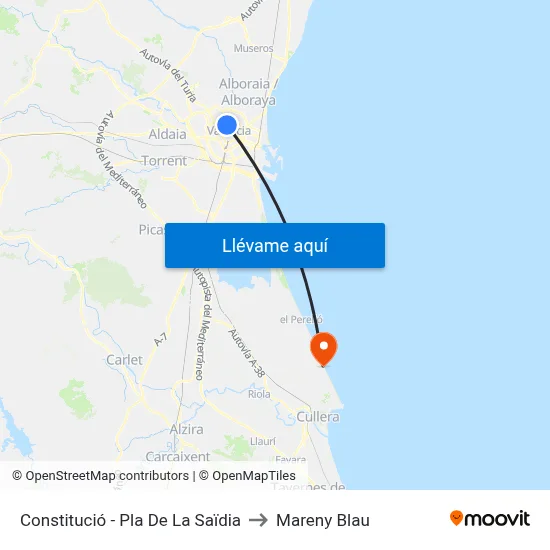 Constitució - Pla De La Saïdia to Mareny Blau map
