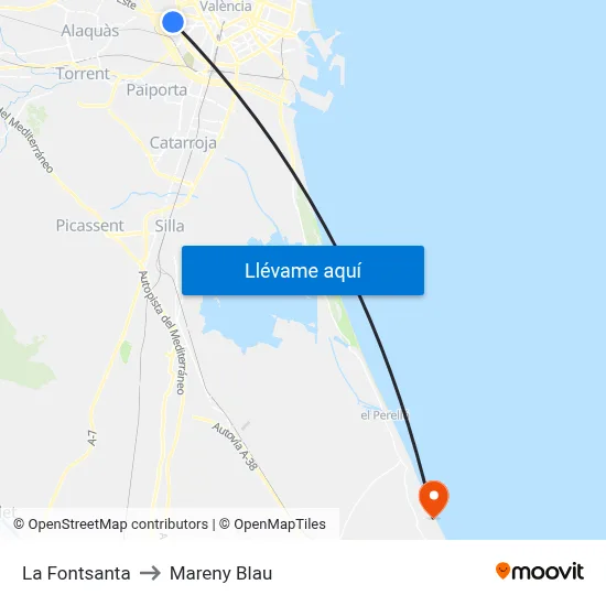 La Fontsanta to Mareny Blau map