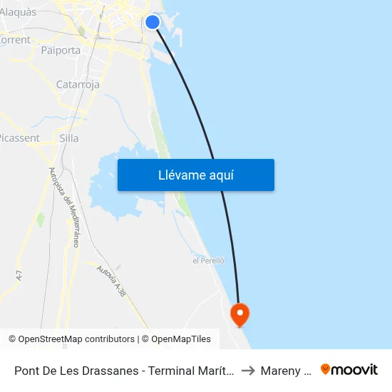 Pont De Les Drassanes - Terminal Marítima (Front) to Mareny Blau map