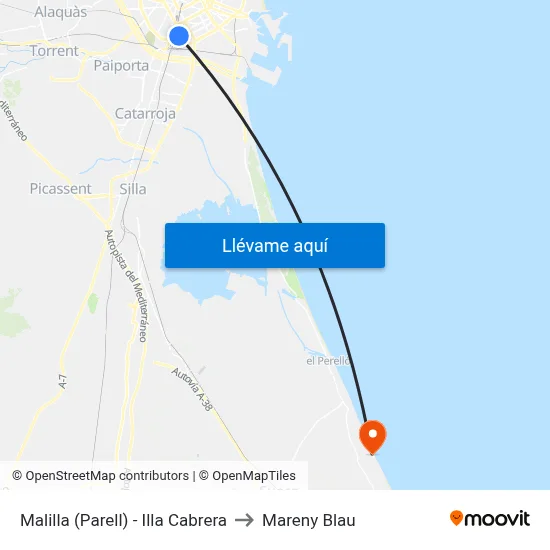 Malilla (Parell) - Illa Cabrera to Mareny Blau map