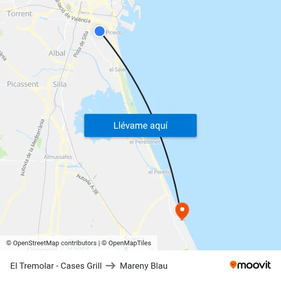 El Tremolar - Cases Grill to Mareny Blau map