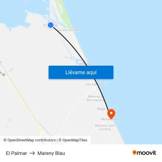 El Palmar to Mareny Blau map