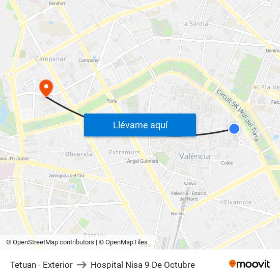 Tetuan - Exterior to Hospital Nisa 9 De Octubre map
