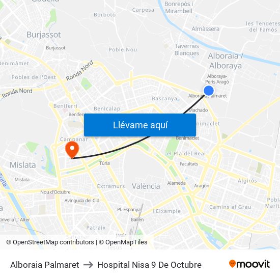 Alboraia Palmaret to Hospital Nisa 9 De Octubre map