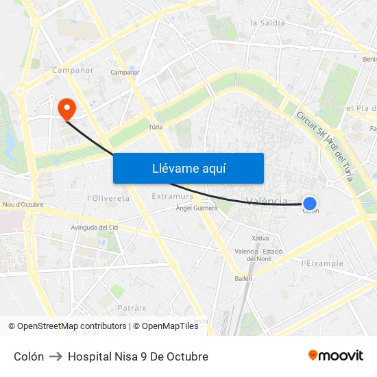 Colón to Hospital Nisa 9 De Octubre map