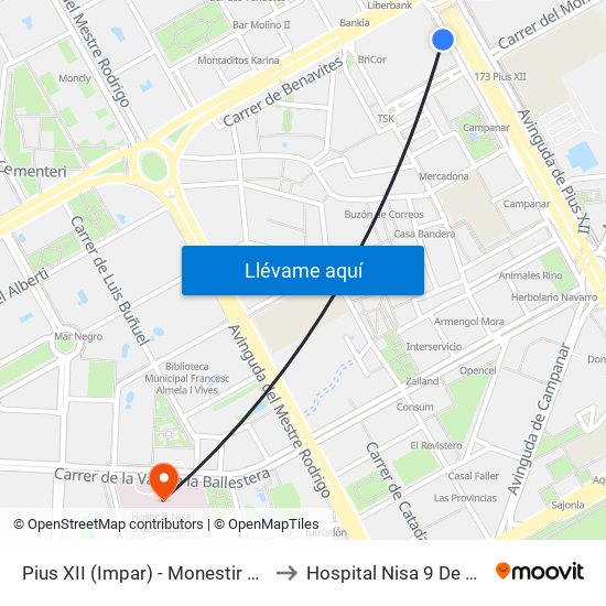 Pius XII (Impar) - Monestir De Poblet to Hospital Nisa 9 De Octubre map