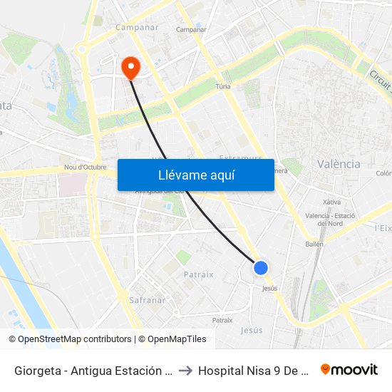 Giorgeta - Antigua Estación De Jesús to Hospital Nisa 9 De Octubre map