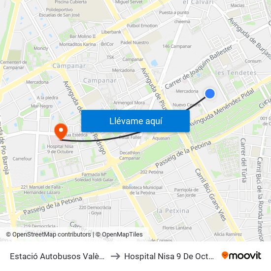 Estació Autobusos València to Hospital Nisa 9 De Octubre map