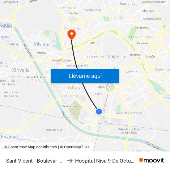 Sant Vicent  - Boulevar Sur to Hospital Nisa 9 De Octubre map