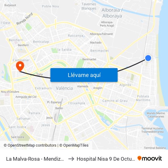 La Malva-Rosa - Mendizàbal to Hospital Nisa 9 De Octubre map