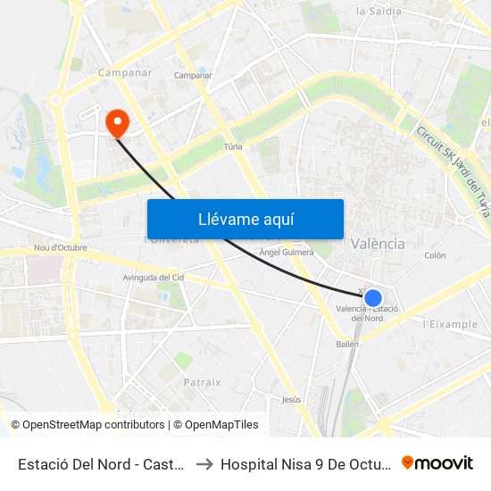 Estació Del Nord - Castelló to Hospital Nisa 9 De Octubre map