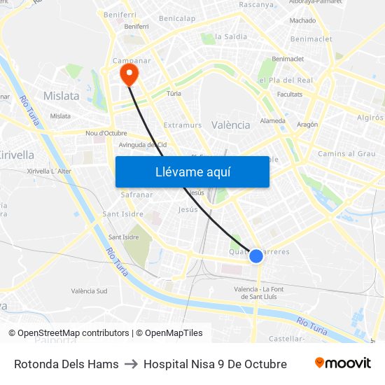 Rotonda Dels Hams to Hospital Nisa 9 De Octubre map