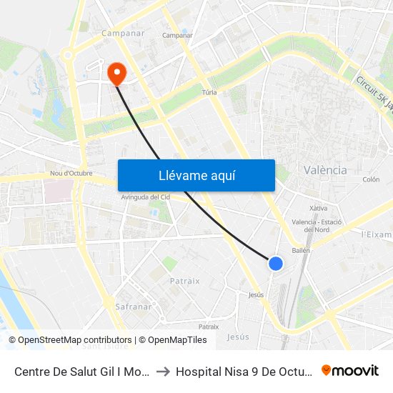 Centre De Salut Gil I Morte to Hospital Nisa 9 De Octubre map