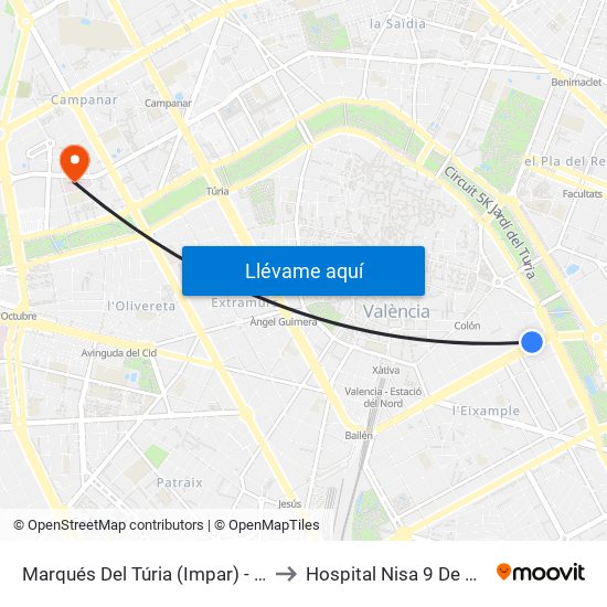 Marqués Del Túria (Impar) - Cánovas to Hospital Nisa 9 De Octubre map