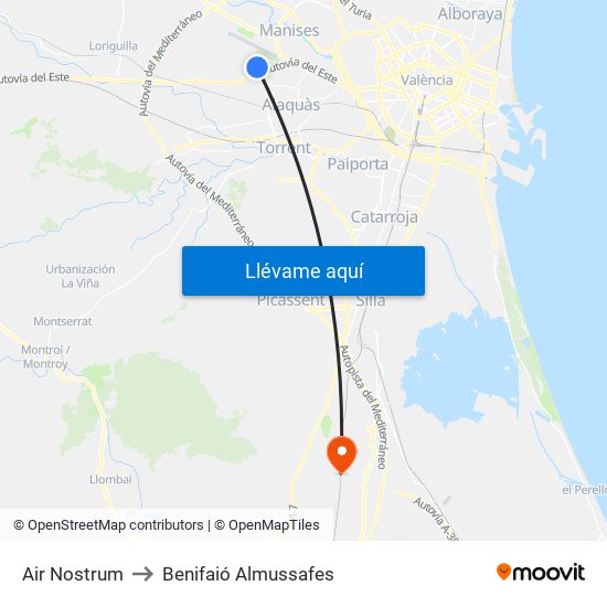 Air Nostrum to Benifaió Almussafes map