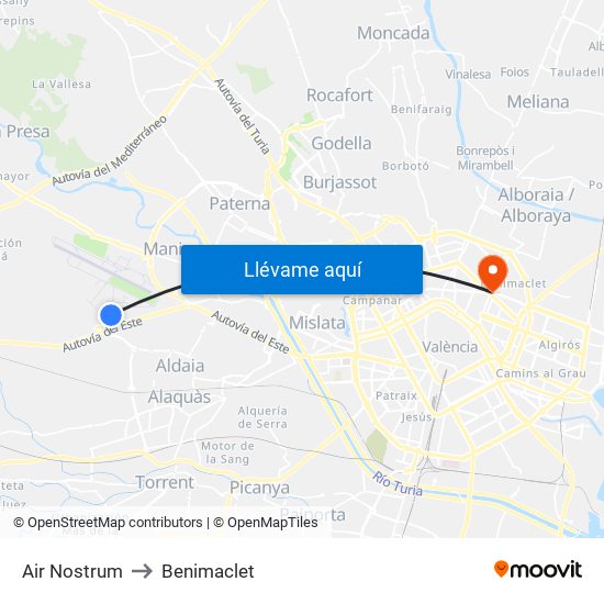 Air Nostrum to Benimaclet map