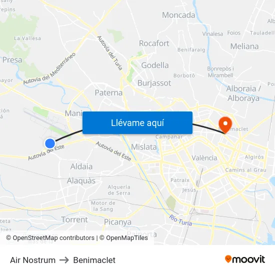 Air Nostrum to Benimaclet map