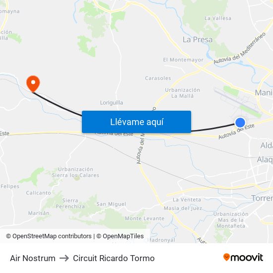 Air Nostrum to Circuit Ricardo Tormo map