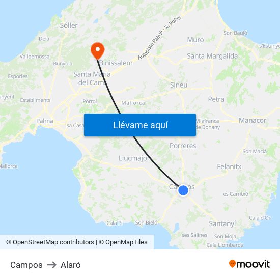 Campos to Alaró map