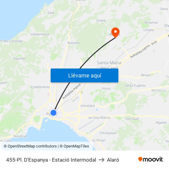 455-Pl. D'Espanya - Estació Intermodal to Alaró map