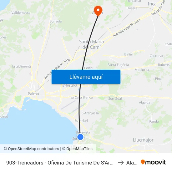 903-Trencadors - Oficina De Turisme De S'Arenal to Alaró map
