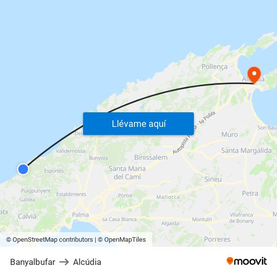 Banyalbufar to Alcúdia map