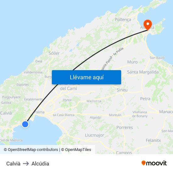 Calvià to Alcúdia map