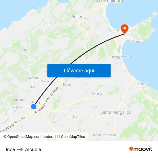 Inca to Alcúdia map
