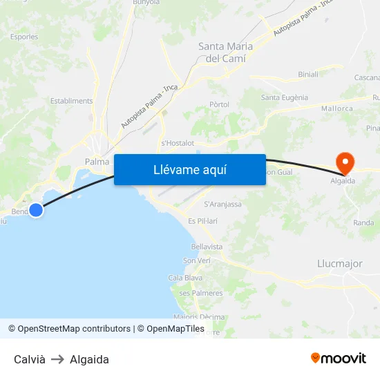 Calvià to Algaida map
