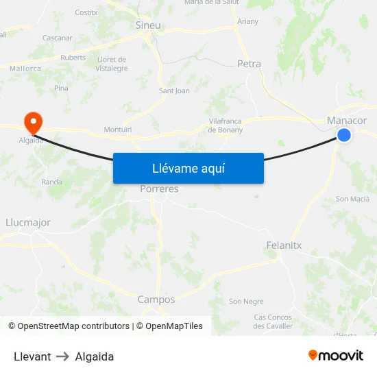 Llevant to Algaida map