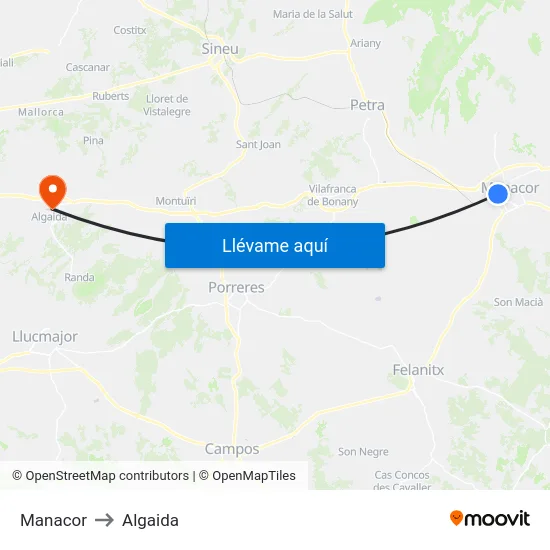 Manacor to Algaida map
