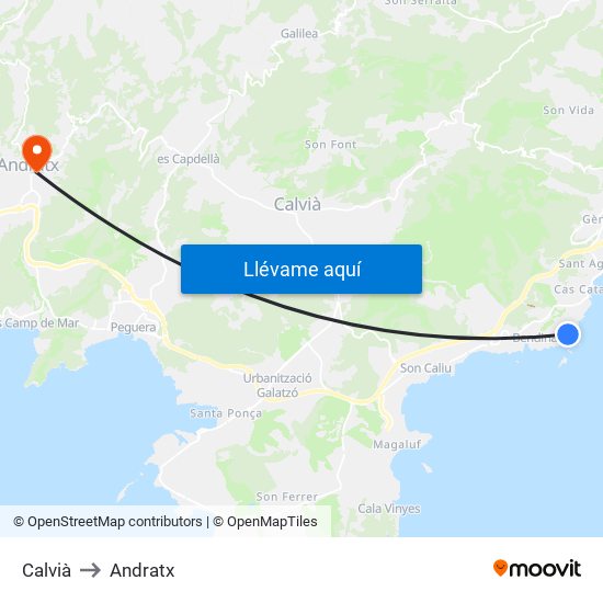 Calvià to Andratx map