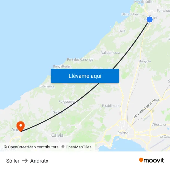 Sóller to Andratx map