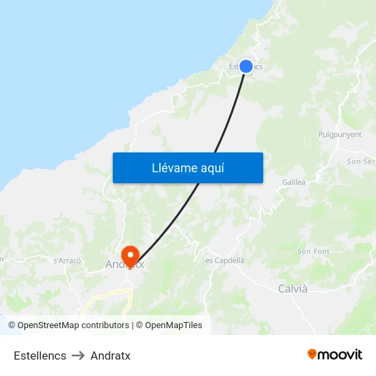 Estellencs to Andratx map