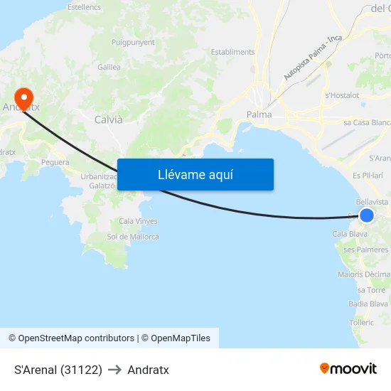 S'Arenal (31122) to Andratx map