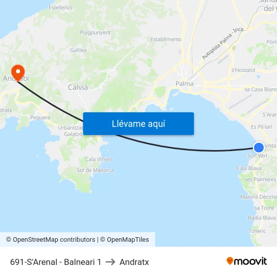 691-S'Arenal - Balneari 1 to Andratx map
