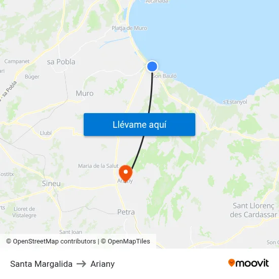 Santa Margalida to Ariany map