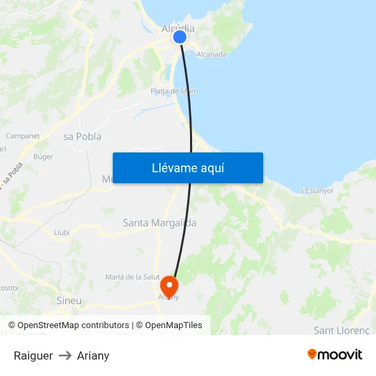 Raiguer to Ariany map